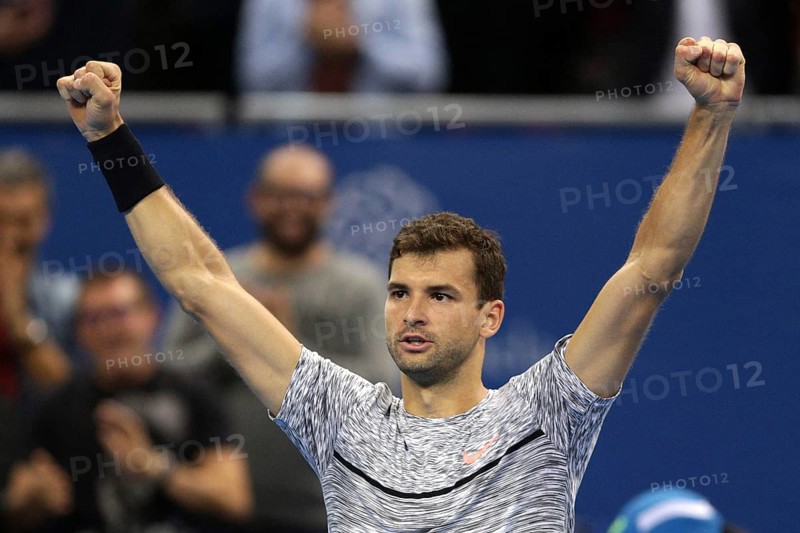 Sofia, Bulgaria - February 9, 2017: Grigor Dimitrov (pictured) from Bulgaria celebrates after winning against Jerzy Janowicz from Poland during a match from Sofia Open 2017 tennis tournament