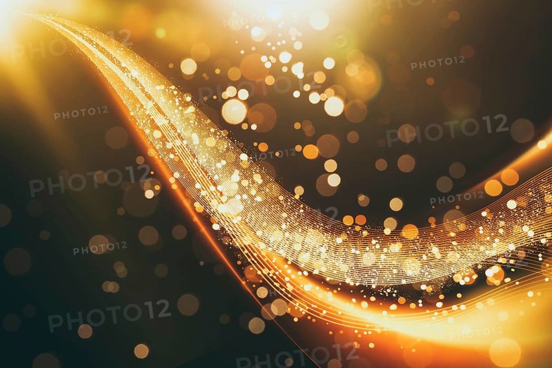 Abstract glittering gold flow on line follow one direction with bokeh and fade effect