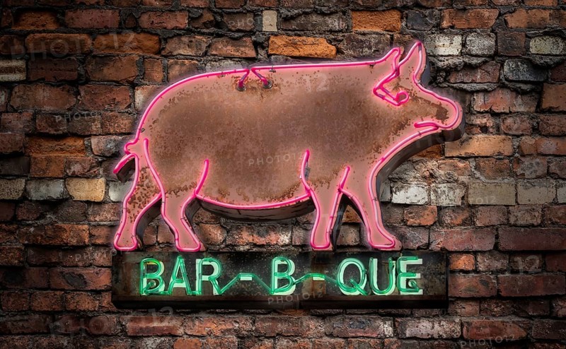 Neon Rustic Old Neon Pig Sign For A Bar-B-Que (Barbecue Or BBQ) Diner