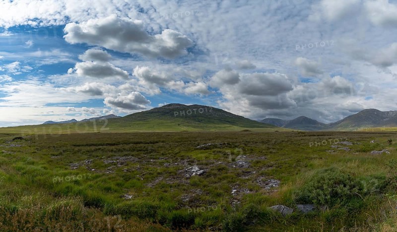 Connemara National Park landscape with the Twelve Bens mountains and glens in western Ireland