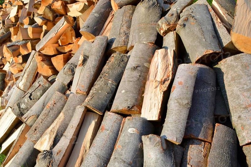 Stacked winter logs for heating