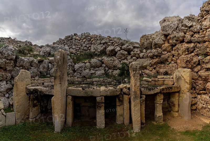 Xaghra, Malta, 20 December, 2023: detail view of the neolithic temple ruins of Ggantija on Gozo Island in Malta, Europe
