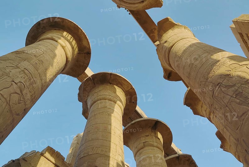 Top of columns in Karnak temple with ancient egypt hieroglyphics