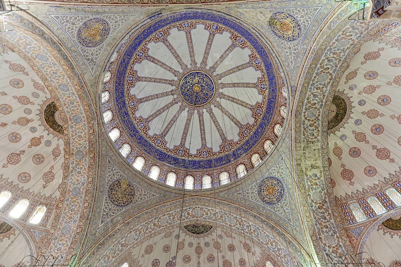 Fatih Mosque, Fatih Camii, Conqueror Mosque, Fatih district, Istanbul, European part, Turkey, Detailed decorations and ornate patterns on the inside of the dome in a mosque, Istanbul, Istanbul province, Turkey, Asia