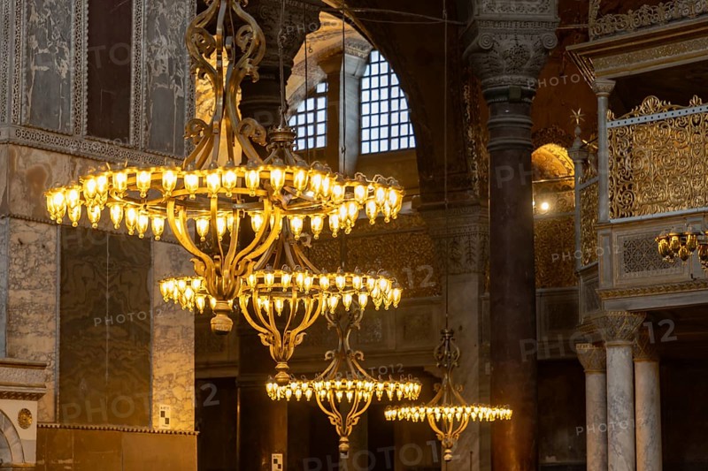 A picture of the colorful and gorgeous interior of the Hagia Sophia, in Istanbul