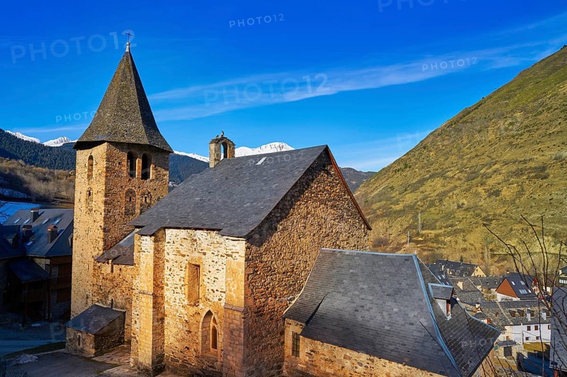 Escunhau village church in Lerida Catalonia of Aran Valley in Pyrenees Spain