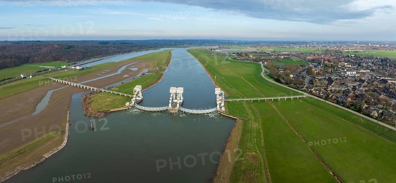 Aerial view of the Driel Weir in the Netherlands. It makes part of the weir complex Amerongen, consisting of locks, a weir and a fishway in the Rhine river (Nederrijn)