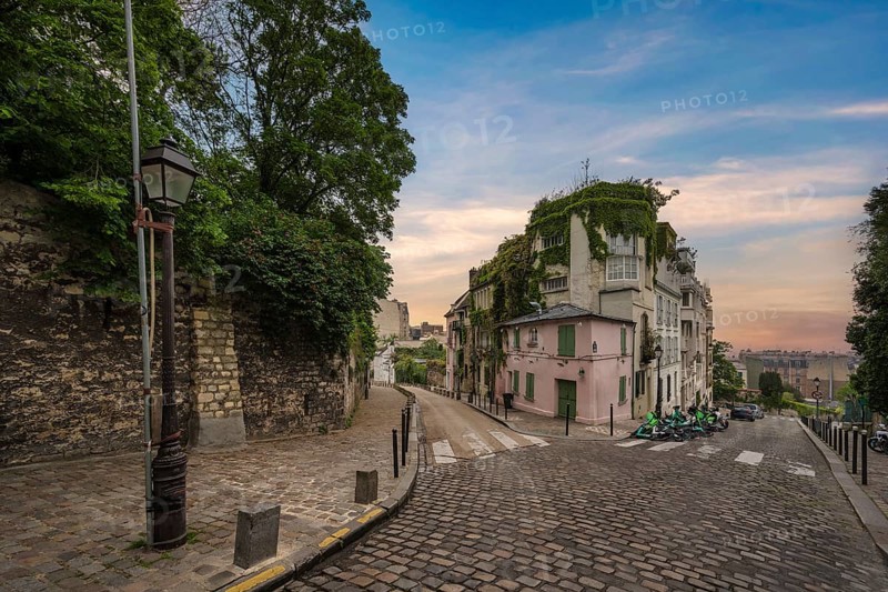 Paris France, city skyline at architecture building on Montmartre street