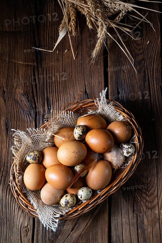 Fresh eggs straight from the farm in a basket