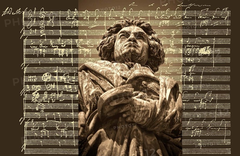 Hand-written musical notation by Ludwig van Beethoven, love song, Zärtliche Liebe, 1795, Beethoven Monument, Bonn, Germany, Europe