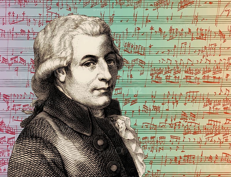 Wolfgang Amadeus Mozart, 1756 – 1791, composer of classical music, First Viennese School, notesheet from Allegro and Andante, Fantasy in F minor for mechanical organ, KV 608, 1791, digitally edited