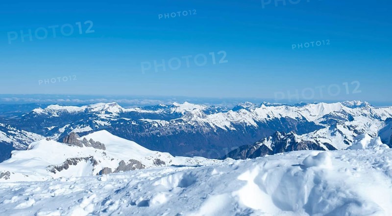 Amazing view from Schilthorn peak in the Jungfrau ski arena, Switzerland, Europe
