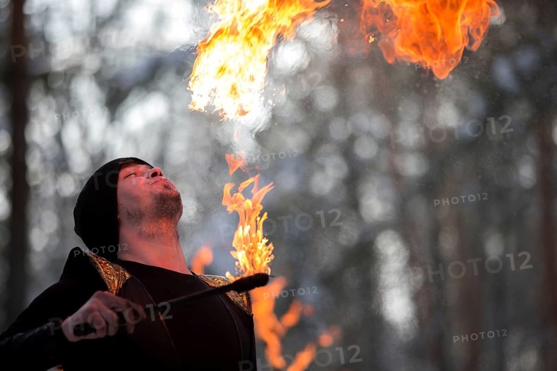 Belarus, Gomel, February 18, 2018. Russian holiday seeing off winter Maslenitsa.A man set fire to fire. Fire show, Europe