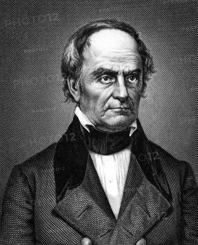 Daniel Webster (1782-1852) on engraving from 1859. Leading American statesman and senator. Engraved by unknown artist and published in Meyers Konversations-Lexikon, Germany, 1859, Europe