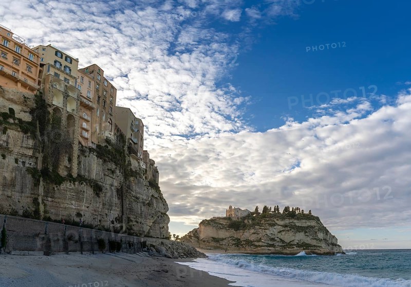 Tropea, Italy, 16 December, 2023: view of Rotonda Beach and the colourful old town of Tropea in Calabria, Europe