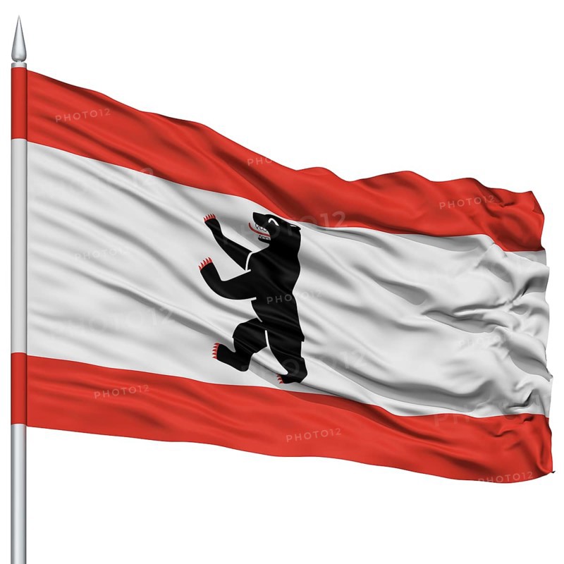 Germany City Flag on Flagpole, Capital City of Germany, Flying in the Wind, Isolated on White Background