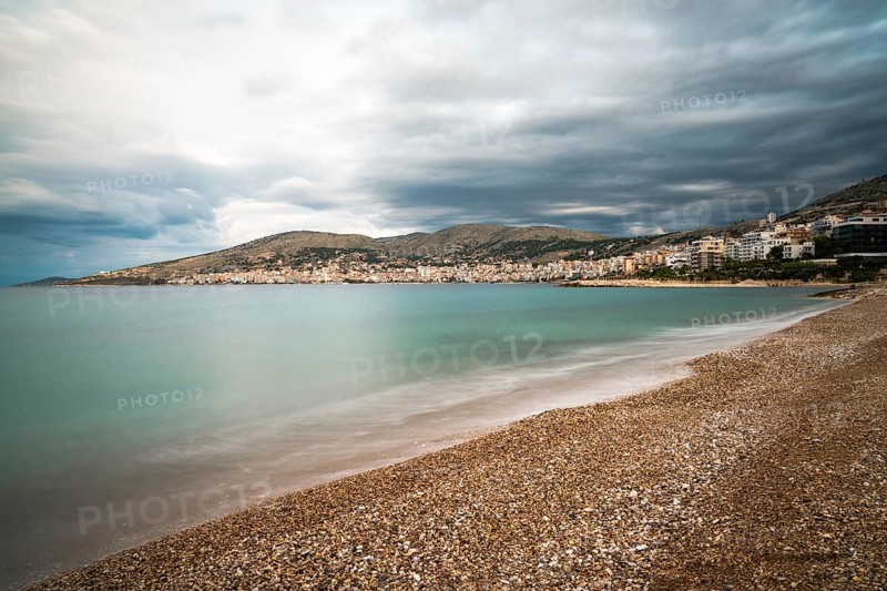 A landscape view of the town of Sarande on the Albanian Riviera coast