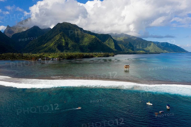 Aerial View of Teahupoo, Tahiti, French Polynesia, Oceania