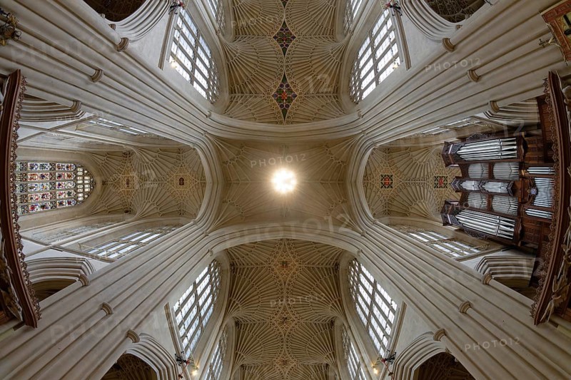 Fisheye, interior view, ceiling, Bath Abbey, Bath, England, Great Britain