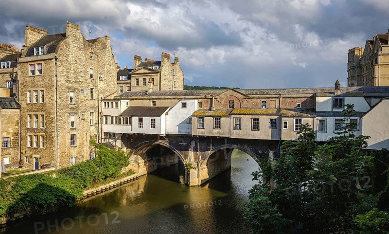 Old houses on a bridge over water in bath united kingdom england
