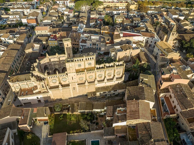 Aerial view, Spain, Balearic Islands, Mallortca, Arta, Son Servera, Ruin of Church Iglesia Nova, Europe