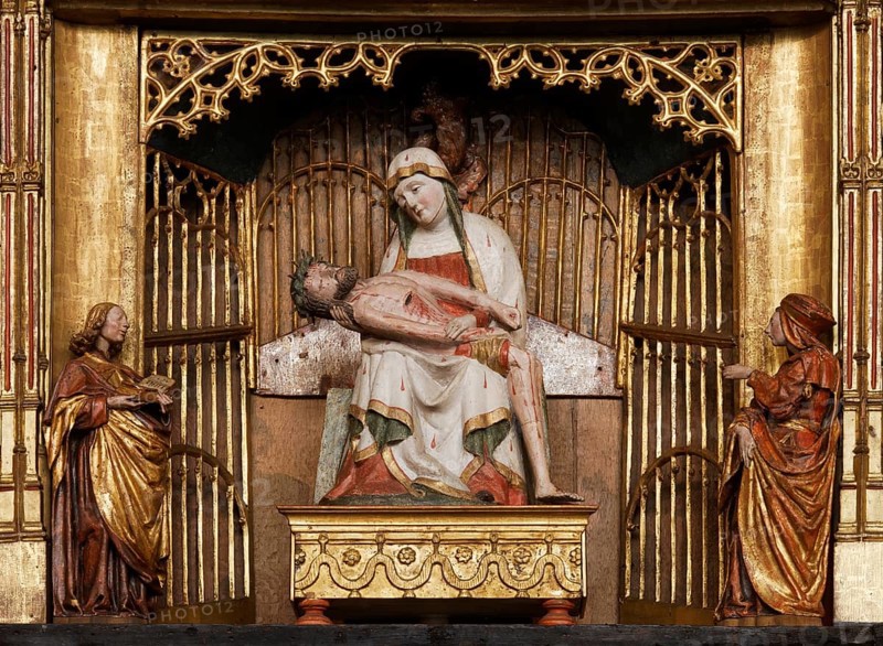 Altar with miraculous image from Mariawald Monastery, Sorrowful Mother of Heimbach in the Antwerp reredos, St., Saint, Saint