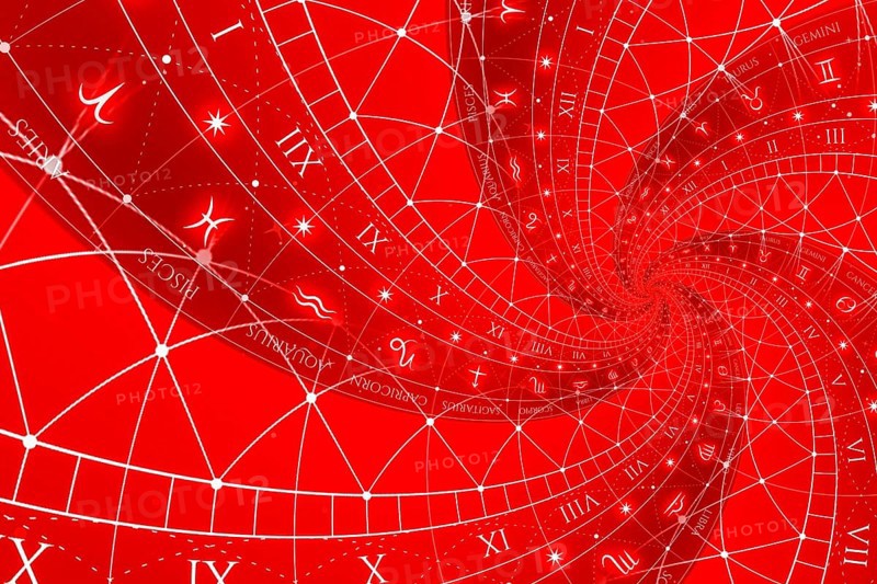 Astrology and alchemy sign background illustration, red