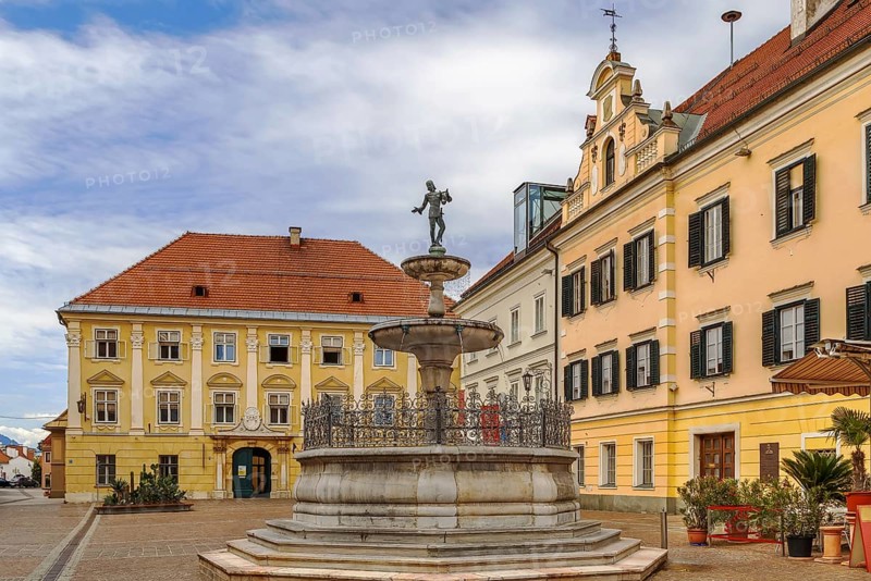 Fountain on market square in Sankt Veit an der Glan, Austria, Europe