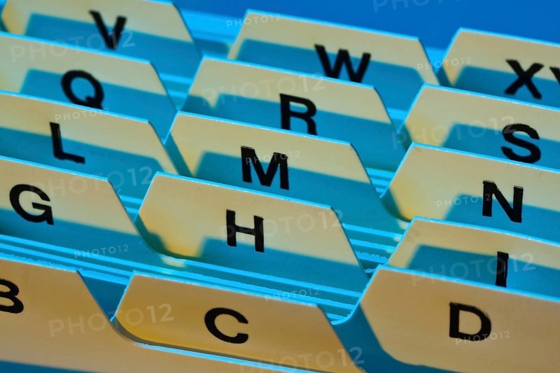 Alphabetical index for sorting index cards. Customer addresses and patient data. Austria