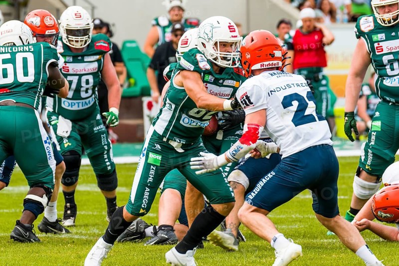 German Football League, Game: Schwäbisch Hall Unicorns, Ravensburg Razorbacks in the Optima Sportpark in Schwäbisch Hall Germany on 29. June. 2024