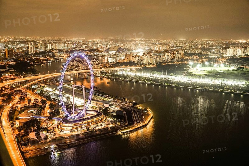 Marina Bay Sands night view from the observatory Singapore. Shooting Location: Singapore