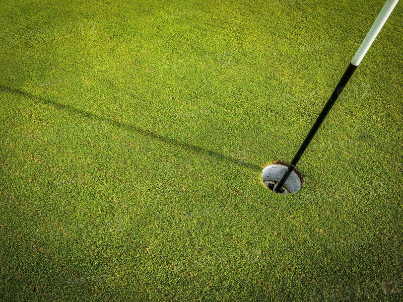 Detail Of A Hole On A Golf Course With Pole And Copy Space