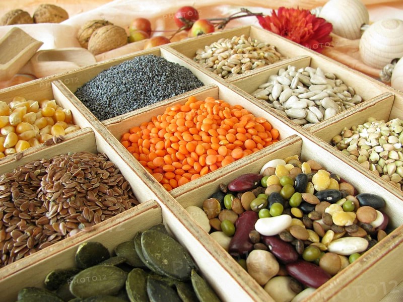 Wooden box with cooking and baking ingredients