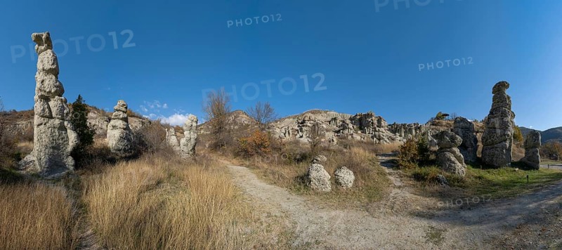 Panorama view of the Stone Dolls rock formations near Kratovo in North Macedonia