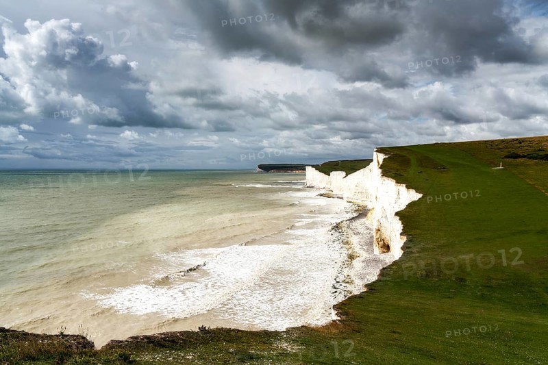 A view of the white cliffs of the Seven Sisters in East Sussex on the English Channel