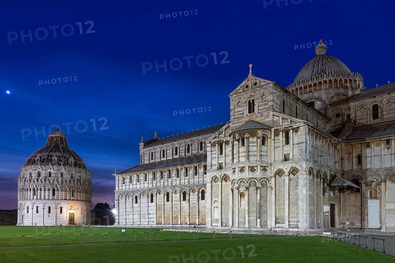 Baptistry and dome of Pisa after sunset, Tuscany, Italy, Europe