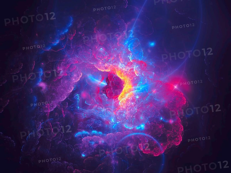 Abstract nebula - futuristic fractal backdrop. Digital art: unusual sky with lights and clouds. Sci-fi, cosmos or esoteric background