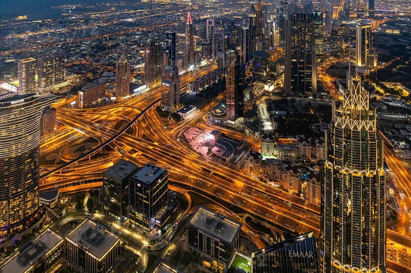 Sunset on the Burj Khalifa, Dubai, United Arab Emirates, Asia