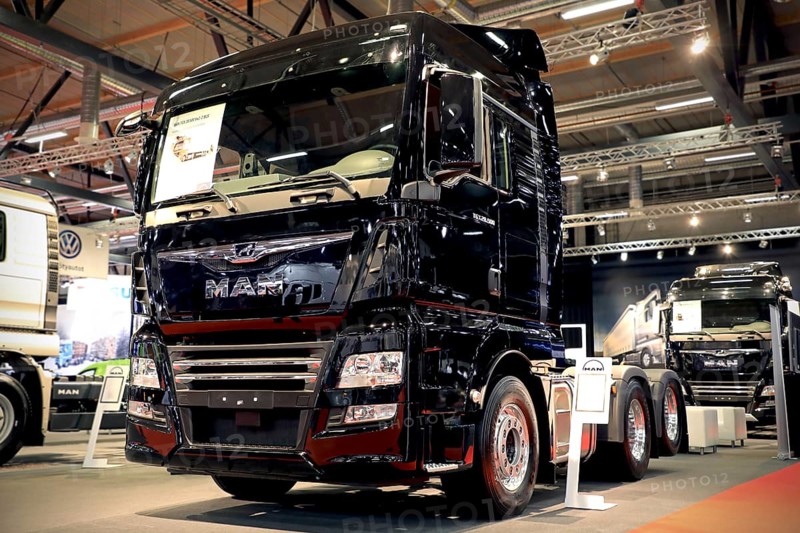 JYVASKYLA, FINLAND, MAY 18, 2017: New MAN TGX 28.500 6X2-2 BLS truck with a new design of the grille on display on Kuljetus 2017, a professional event for transportation and logistics