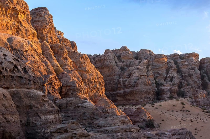 Landscape with sandstone rocks in little petra archaeological site, Jordan, Asia