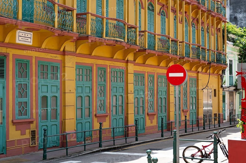 Rua do Volong street old town retro building in Macau