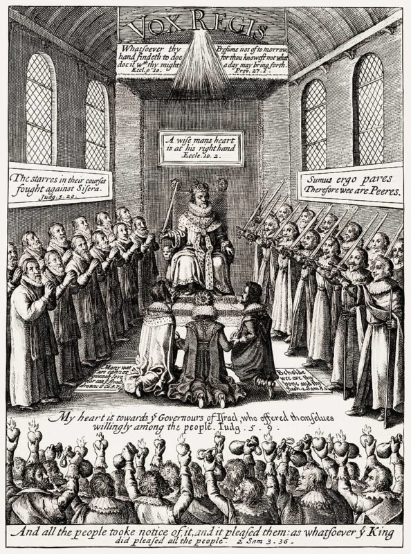 Sitting on the throne in parliament, James VI and I, James Charles Stuart, 1566 – 1625, King of England, Scotland and Ireland, digitally edited
