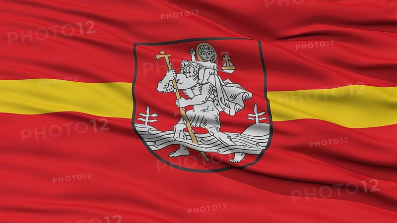 Closeup Vilnius City Flag, Capital City of Lithuania, Waving in the Wind