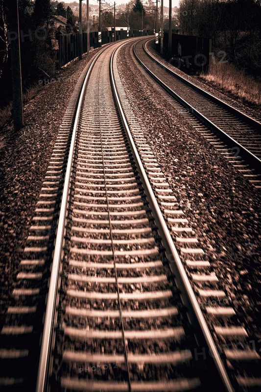 Austria, Upper Austria, Linz, Wels . Railway tracks seen from a moving train between Linz and Wels Austria, Europe