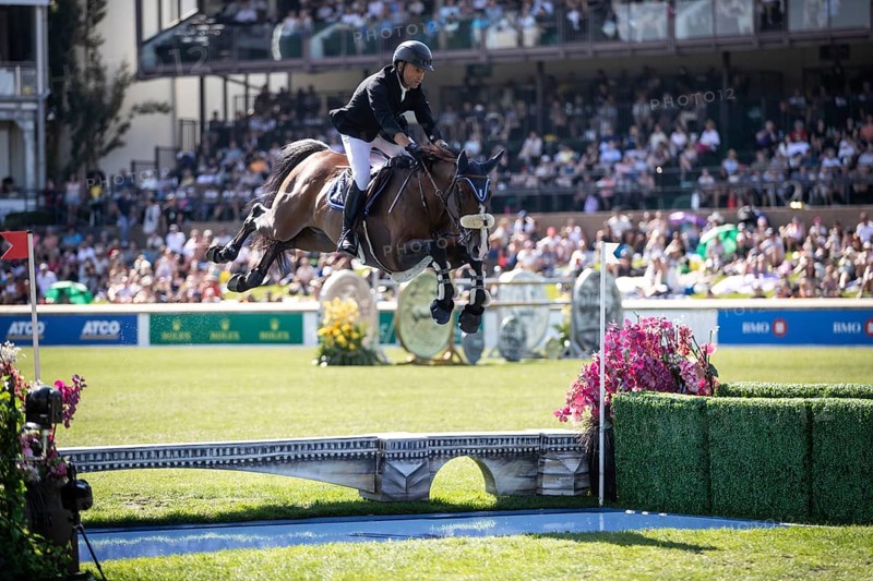 Sameh El Dahabn of Great Britain and riding WKD Toronto compete in the first round of the 1.60m CPKC International during the Spruce Meadows Masters, presented by Rolex, in Calgary, Alberta, Canada, North America