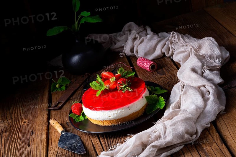 Delicious quark cream cake with strawberries
