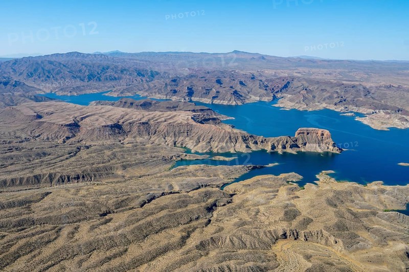 Aerial view of Lake Mead, man made lake that lies on the Colorado River, states of Nevada and Arizona. largest water reservoir in the United States