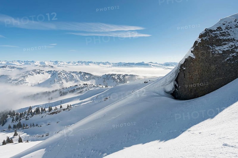 Fantastic snowshoe tour on the Hochgrat at the Nagelfluhkette in Allgau, Bavaria