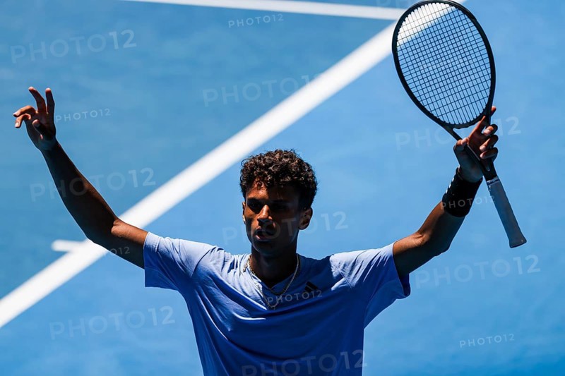 MELBOURNE, AUSTRALIA, JANUARY 11: Gabriel Diallo of Canada on his way to beating Pierre-Hugues Herbert of France in qualifying for the 2024 Australian Open at Melbourne Park on January 11, 2024 in Melbourne, Australia, Oceania