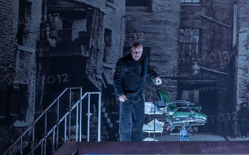 BERLIN, Germany - November 2024: Sweeney Todd (The Demon Barber of Fleet Street) - A musical thriller (1979) in a co-production with the Opéra national du Rhin with music by Stephen Sondheim in a production by Barrie Kosky based on the play of the same name by Christopher Bond. Sweeney Todd, an innocent barber, is falsely arrested and loses his woman and daughter. After years of imprisonment, he returns to London to take revenge on those responsible. Together with the baker Mrs Lovett, he murders his customers and turns their meat into pies, which she sells in her shop. Their murderous partnership unleashes a bloody vicious circle that ultimately leads to tragic consequences for everyone involved. Media rehearsal on 13.11.2024 at the Komische Oper in Berlin Performers: Sweeney Todd: Christopher Purves Mrs Nellie Lovett: Dagmar Manzel Anthony Hope: Hubert Zapiór Johanna Barker: Alma Sadé Tobias Ragg: Tom Schimon Richter Turpin: Jen